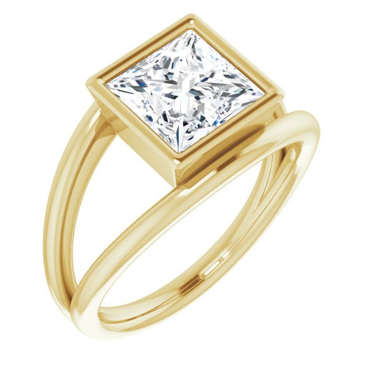 10K Yellow Gold Customizable Bezel-set Princess/Square Cut Style with Wide Tapered Split Band