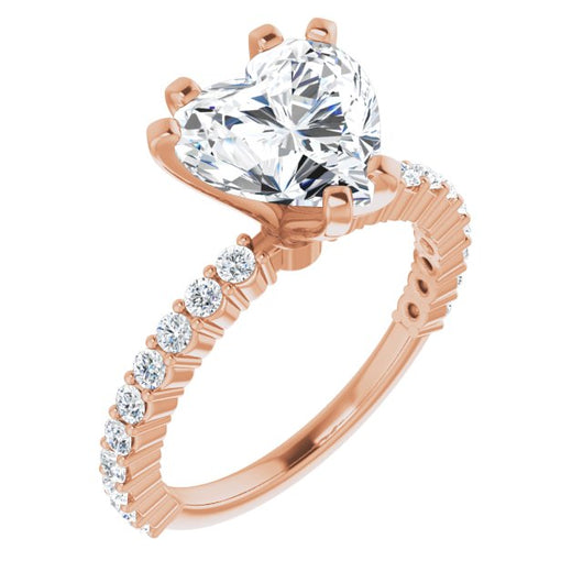 10K Rose Gold Customizable 8-prong Heart Cut Design with Thin, Stackable Pav? Band