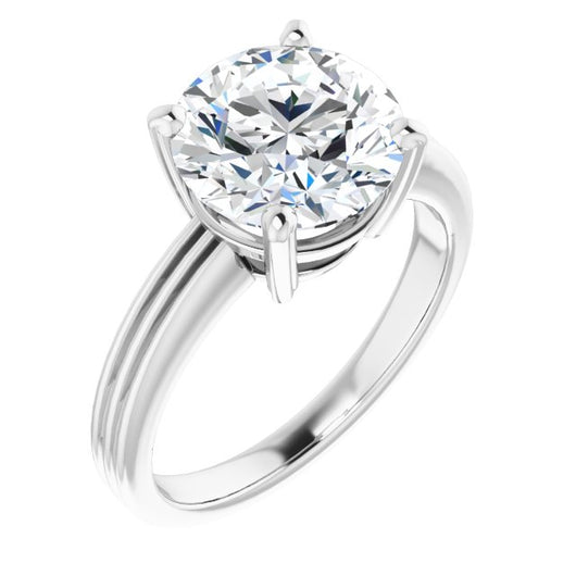 10K White Gold Customizable Round Cut Solitaire with Double-Grooved Band