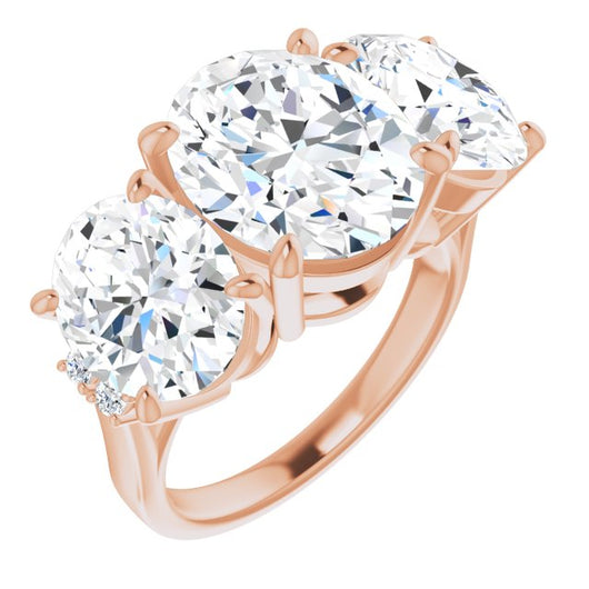 10K Rose Gold Customizable Triple Oval Cut Design with Quad Vertical-Oriented Round Accents