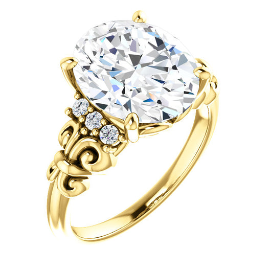 10K Yellow Gold Customizable 7-stone Oval Cut Design with Vertical Round-Channel Accents