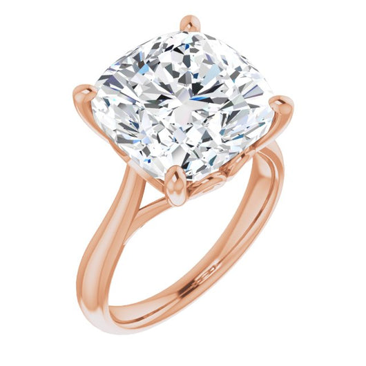 10K Rose Gold Customizable Cushion Cut Solitaire with Decorative Prongs & Tapered Band