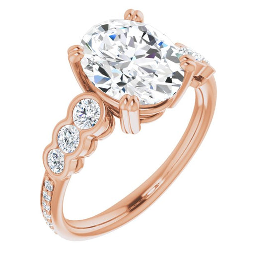 10K Rose Gold Customizable Oval Cut 7-stone Style Enhanced with Bezel Accents and Shared Prong Band