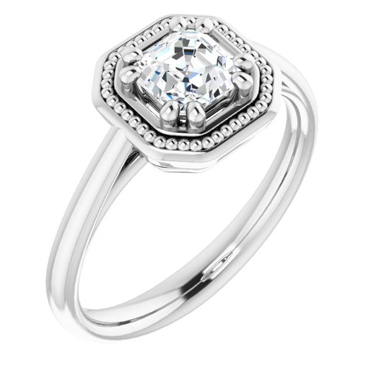 10K White Gold Customizable Asscher Cut Solitaire with Metallic Drops Halo Lookalike