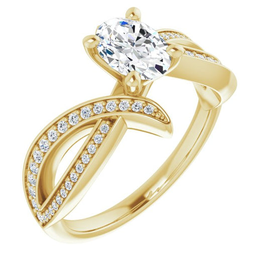 10K Yellow Gold Customizable Oval Cut Design with Swooping Pavé Bypass Band