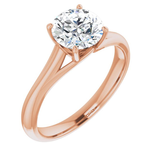 10K Rose Gold Customizable Round Cut Solitaire with Crosshatched Prong Basket