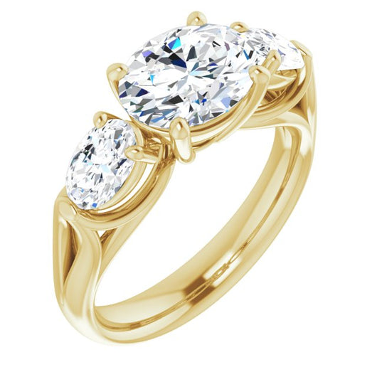 10K Yellow Gold Customizable Cathedral-set 3-stone Oval Cut Style with Dual Oval Cut Accents & Wide Split Band