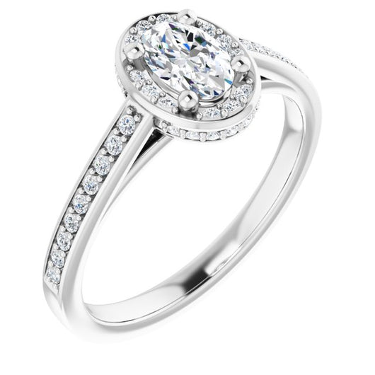 10K White Gold Customizable Cathedral-Halo Oval Cut Design with Under-halo & Shared Prong Band