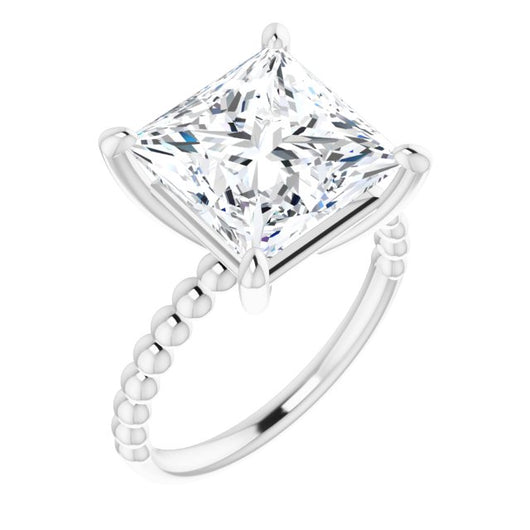 10K White Gold Customizable [[Cut] Cut Solitaire with Thin Beaded-Bubble Band