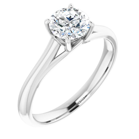 10K White Gold Customizable Round Cut Solitaire with Crosshatched Prong Basket