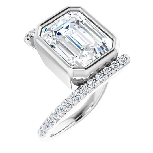 10K White Gold Customizable Bezel-set Emerald/Radiant Cut Design with Bypass Pavé Band