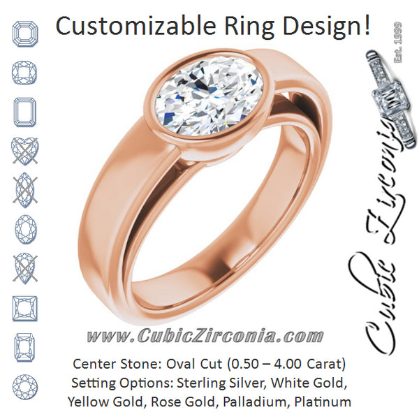 Cubic Zirconia Engagement Ring- The Dunyasha (Customizable Cathedral-Bezel Oval Cut Solitaire with Wide Band)