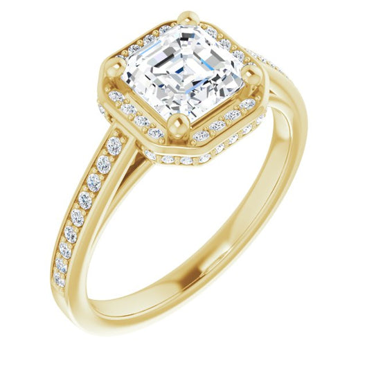 10K Yellow Gold Customizable Cathedral-Halo Asscher Cut Design with Under-halo & Shared Prong Band