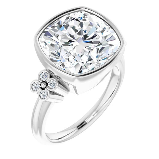 10K White Gold Customizable 9-stone Bezel-set Cushion Cut Design with Quad Round Bezel Side Stones Each Side