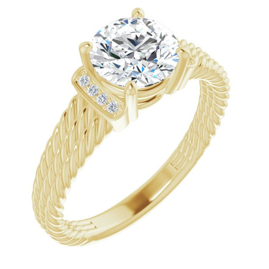 10K Yellow Gold Customizable 11-stone Design featuring Round Cut Center, Vertical Round-Channel Accents & Wide Triple-Rope Band