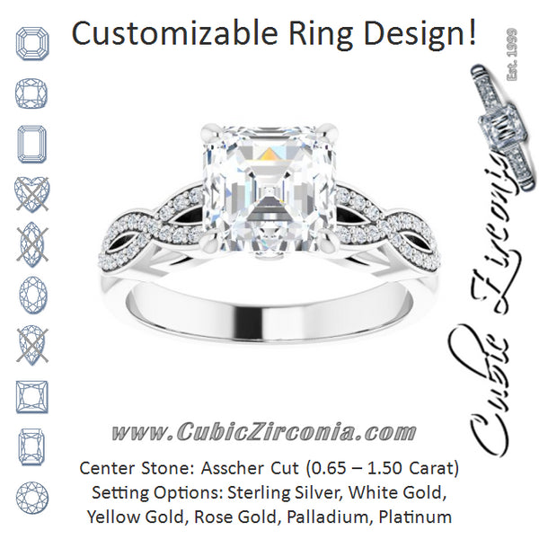 Cubic Zirconia Engagement Ring- The Lakiesha (Customizable Asscher Cut Design featuring Infinity Pavé Band and Round-Bezel Peekaboos)