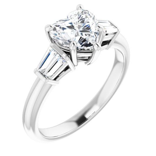 10K White Gold Customizable 5-stone Heart Cut Style with Quad Tapered Baguettes