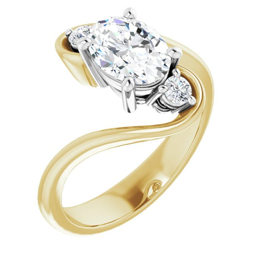 14K Yellow & White Gold Customizable 3-stone Oval Cut Setting featuring Artisan Bypass