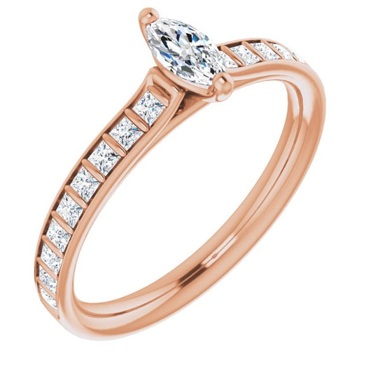 10K Rose Gold Customizable Marquise Cut Style with Princess Channel Bar Setting