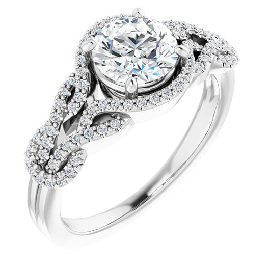 10K White Gold Customizable Round Cut Design with Intricate Over-Under-Around Pavé Accented Band