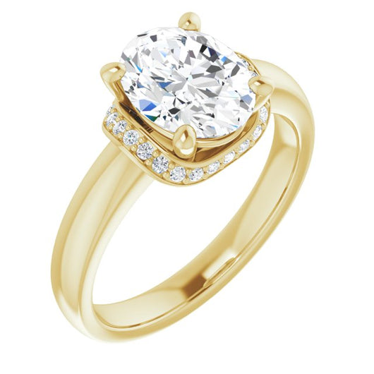 10K Yellow Gold Customizable Oval Cut Style featuring Saddle-shaped Under Halo