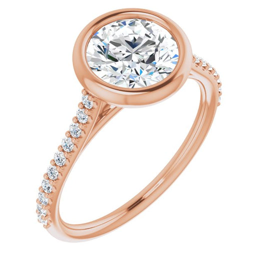 10K Rose Gold Customizable Bezel-set Round Cut Style with Ultra-thin Pavé-Accented Band