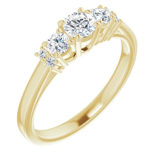 10K Yellow Gold Customizable Triple Round Cut Design with Quad Vertical-Oriented Round Accents