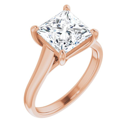 10K Rose Gold Customizable Princess/Square Cut Cathedral-Prong Solitaire with Decorative X Trellis