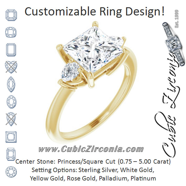 Cubic Zirconia Engagement Ring- The Zhata (Customizable 3-stone Princess/Square Style with Pear Accents)