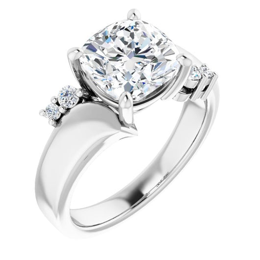 10K White Gold Customizable 5-stone Cushion Cut Style featuring Artisan Bypass