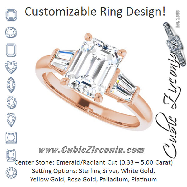 Cubic Zirconia Engagement Ring- The Chloe (Customizable 5-stone Emerald Cut Style with Quad Tapered Baguettes)