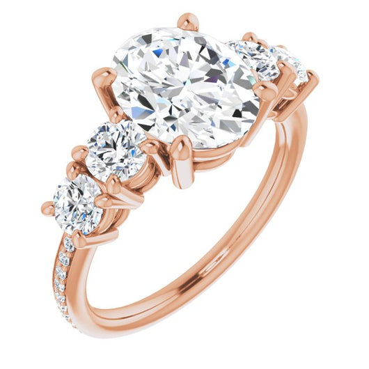 10K Rose Gold Customizable 5-stone Oval Cut Design Enhanced with Accented Band