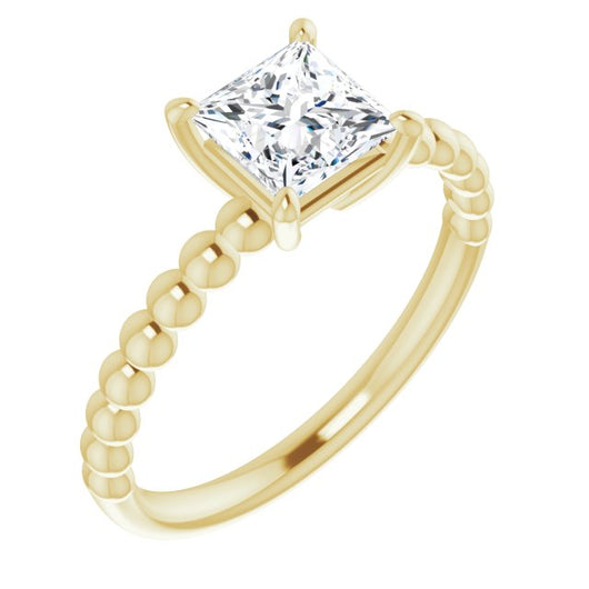 10K Yellow Gold Customizable [[Cut] Cut Solitaire with Thin Beaded-Bubble Band