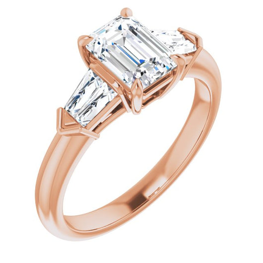 10K Rose Gold Customizable 5-stone Design with Emerald/Radiant Cut Center and Quad Baguettes