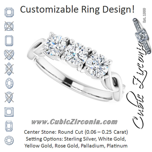 Cubic Zirconia Engagement Ring- The Maria José (Customizable Triple Round Cut Design with Twisting Infinity Split Band)