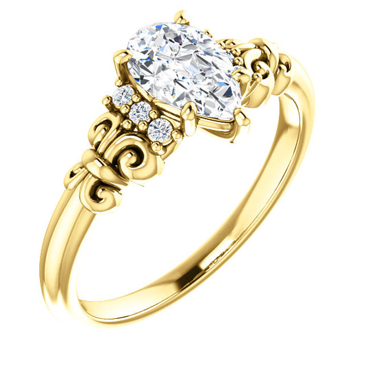 10K Yellow Gold Customizable 7-stone Pear Cut Design with Vertical Round-Channel Accents