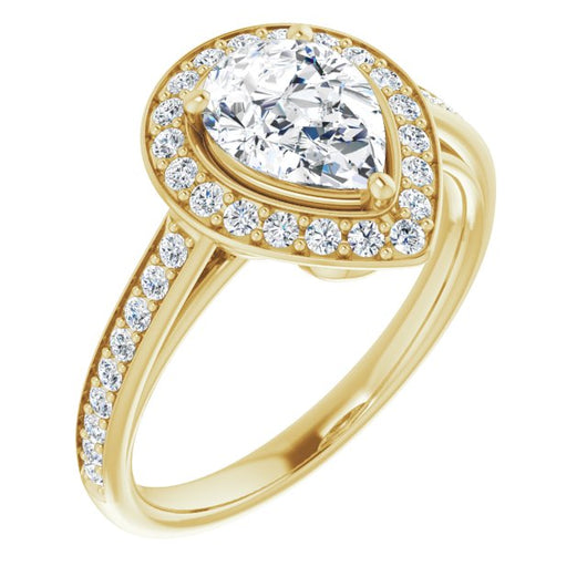 10K Yellow Gold Customizable Cathedral-raised Pear Cut Halo-and-Accented Band Design