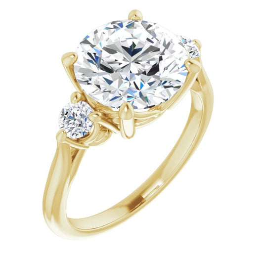 10K Yellow Gold Customizable Three-stone Round Cut Design with Small Round Accents and Vintage Trellis/Basket