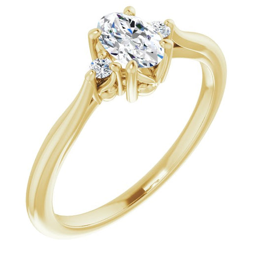 10K Yellow Gold Customizable Three-stone Oval Cut Design with Small Round Accents and Vintage Trellis/Basket