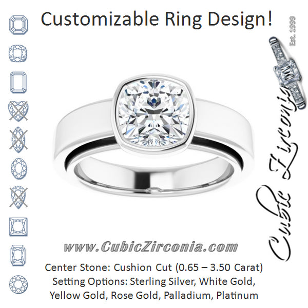 Cubic Zirconia Engagement Ring- The Dunyasha (Customizable Cathedral-Bezel Cushion Cut Solitaire with Wide Band)