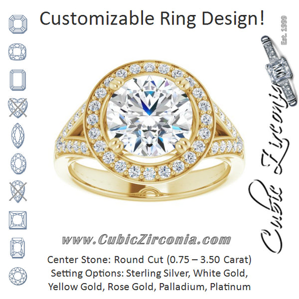 Cubic Zirconia Engagement Ring- The Aryanna (Customizable Cathedral-set Round Cut Style with Accented Split Band and Halo)