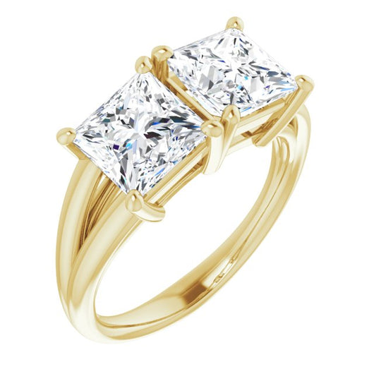 10K Yellow Gold Customizable Two-Stone Princess/Square Cut with Split Band