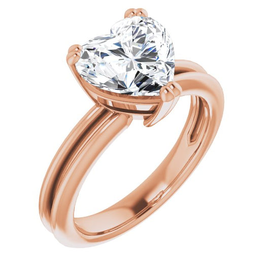 10K Rose Gold Customizable Heart Cut Solitaire with Grooved Band