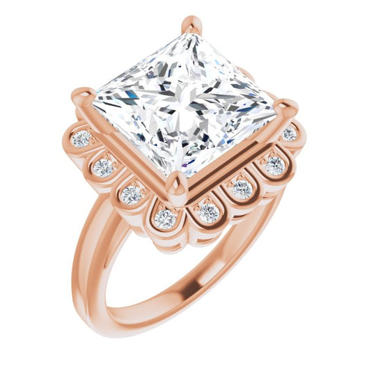 10K Rose Gold Customizable 9-stone Princess/Square Cut Design with Round Bezel Side Stones