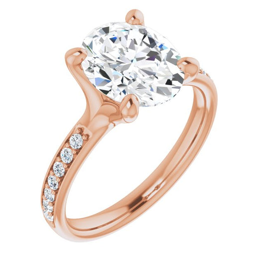 10K Rose Gold Customizable Heavy Prong-Set Oval Cut Style with Round Cut Band Accents