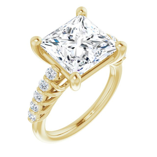 10K Yellow Gold Customizable Princess/Square Cut Style with Round Bar-set Accents