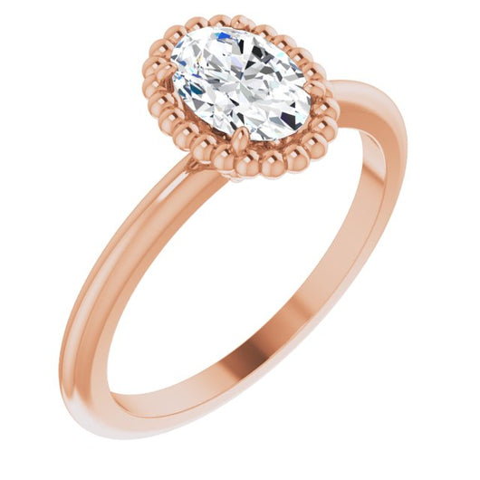 10K Rose Gold Customizable Oval Cut Solitaire with Beaded Metallic Milgrain