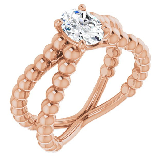 10K Rose Gold Customizable Oval Cut Solitaire with Wide Beaded Split-Band