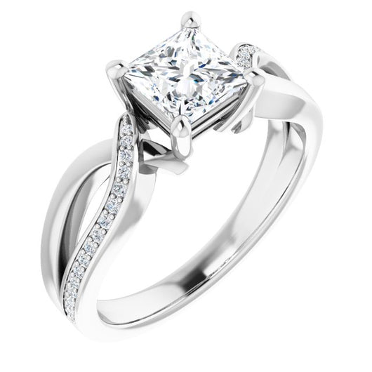 10K White Gold Customizable Princess/Square Cut Center with Curving Split-Band featuring One Shared Prong Leg