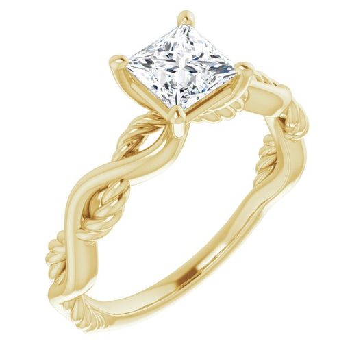 10K Yellow Gold Customizable Princess/Square Cut Solitaire with Twisting Split Band